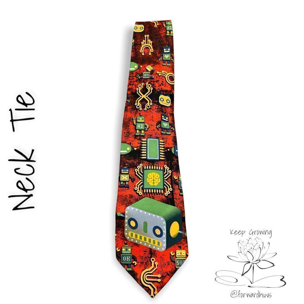 Futuristic Fun: Robot Print Neck Tie for Science and Tech Enthusiasts!